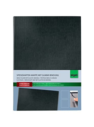 SIGEL SM115 Speisekarten-Mappe / Präsentationsmappe mit Gummi-Bindung für A5, schwarz mit edler Leinenstruktur, strapazierfähig und leicht abwischbar SIGEL SM115 Speisekarten-Mappe / Präsentationsmappe mit Gummi-Bindung für A5, schwarz mit edler Leinenstruktur, strapazierfähig und leicht abwischbar von Sigel