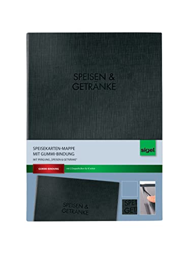 SIGEL SM116 Speisekarten-Mappe mit Gummi-Bindung für A5, schwarz mit edler Leinenstruktur, strapazierfähig und leicht abwischbar von Sigel