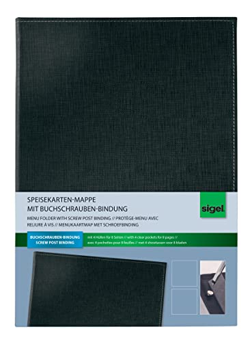 Sigel SM130 Speisekarten-Mappe mit Buchschrauben-Bindung für A4, schwarz - weitere Größen/Designs von Sigel