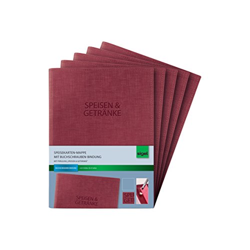 SIGEL SM133 Speisekarten-Mappen mit Buchschrauben-Bindung für A5, 5er Pack, bordeauxrot mit edler Leinenstruktur, strapazierfähig und leicht abwischbar SIGEL SM133 Speisekarten-Mappen mit Buchschrauben-Bindung für A5, 5er Pack, bordeauxrot mit edler Leinenstruktur, strapazierfähig und leicht abwischbar von Sigel