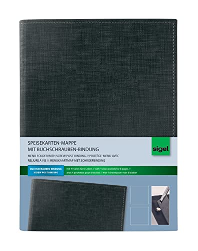 SIGEL SM135 Speisekarten-Mappe / Dokumentenmappen mit Buchschrauben-Bindung für A5, schwarz mit edler Leinenstruktur von Sigel