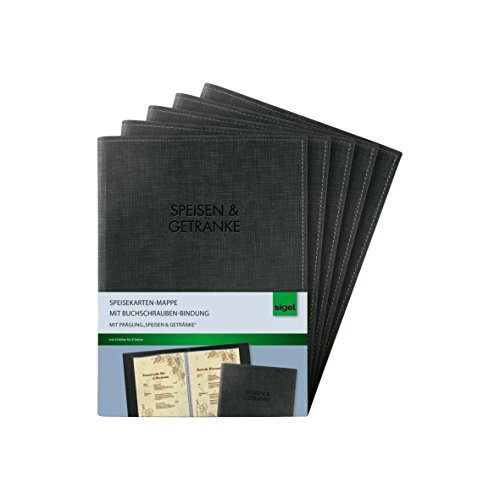 SIGEL SM136/5 Speisekarten-Mappen mit Buchschrauben-Bindung für A5, 5-er Pack, schwarz mit edler Leinenstruktur, strapazierfähig und leicht abwischbar SIGEL SM136/5 Speisekarten-Mappen mit Buchschrauben-Bindung für A5, 5-er Pack, schwarz mit edler Leinenstruktur, strapazierfähig und leicht abwischbar von Sigel