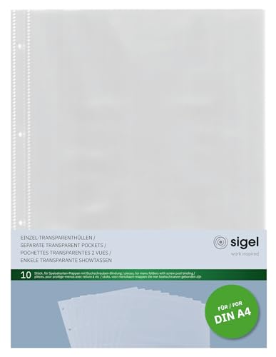 SIGEL SM190 Einzel-Transparenthüllen für A4 Speisekarten-Mappen mit Buchschrauben-Bindung von SIGEL, 10 Stück, strapazierfähig und leicht abwischbar von Sigel