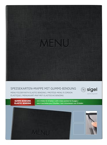 SIGEL SM202 Speisekarten-Mappe A4, Gummi-Bindung, schwarz mit Leinenstruktur, strapazierfähig und leicht abwischbar SIGEL SM202 Speisekarten-Mappe A4, Gummi-Bindung, schwarz mit Leinenstruktur, strapazierfähig und leicht abwischbar von Sigel