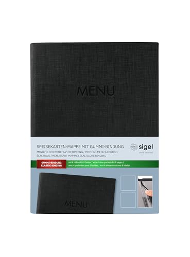 SIGEL SM203 Speisekarten-Mappe A5, Gummi-Bindung, schwarz mit Leinenstruktur, strapazierfähig und leicht abwischbar SIGEL SM203 Speisekarten-Mappe A5, Gummi-Bindung, schwarz mit Leinenstruktur, strapazierfähig und leicht abwischbar von Sigel