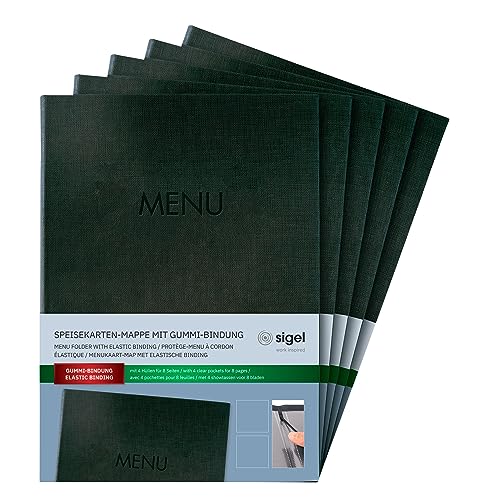 SIGEL SM206/5 Speisekarten-Mappe A4, Gummi-Bindung, anthrazit mit Leinenstruktur, 5er Pack, strapazierfähig und leicht abwischbar SIGEL SM206/5 Speisekarten-Mappe A4, Gummi-Bindung, anthrazit mit Leinenstruktur, 5er Pack, strapazierfähig und leicht abwischbar von Sigel