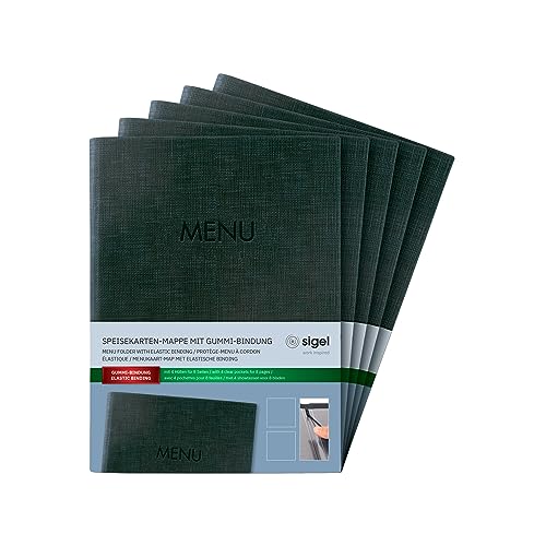 SIGEL SM207/5 Speisekarten-Mappe A5, Gummi-Bindung, anthrazit mit Leinenstruktur, 5er Pack, strapazierfähig und leicht abwischbar SIGEL SM207/5 Speisekarten-Mappe A5, Gummi-Bindung, anthrazit mit Leinenstruktur, 5er Pack, strapazierfähig und leicht abwischbar von Sigel