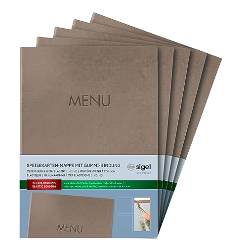 SIGEL SM210/5 Speisekarten-Mappe A4, Gummi-Bindung, beige mit Leinenstruktur, 5er Pack, strapazierfähig und leicht abwischbar SIGEL SM210/5 Speisekarten-Mappe A4, Gummi-Bindung, beige mit Leinenstruktur, 5er Pack, strapazierfähig und leicht abwischbar von Sigel