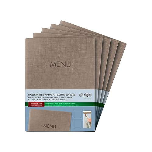 SIGEL SM211/5 Speisekarten-Mappe A5, Gummi-Bindung, beige mit Leinenstruktur, 5er Pack, strapazierfähig und leicht abwischbar SIGEL SM211/5 Speisekarten-Mappe A5, Gummi-Bindung, beige mit Leinenstruktur, 5er Pack, strapazierfähig und leicht abwischbar von Sigel