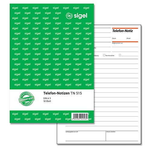 SIGEL TN515 Telefon-Notizen A5, 50 Blatt von Sigel