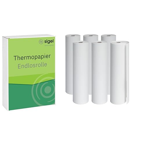 SIGEL TP211 Endlosrolle Thermopapier DIN A4, 76 g, 6 Rollen à 100 Blatt, Premium - 12 Jahre archivierbar, für alle tragbaren Brother Drucker der PJ-Serie, Thermorollen von Sigel