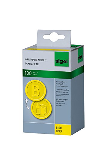 SIGEL WM004 Wertmarken Chips / Pfandmarken Bier, gelb, 100 Stück, Ø 25 mm, aus stabilem Kunststoff, wiederverwendbar von Sigel