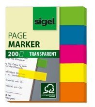 Sigel© Haftmarker Film, grn, blau, pink, gelb, orange, 12x50 mm, 200 Streifen von Sigel