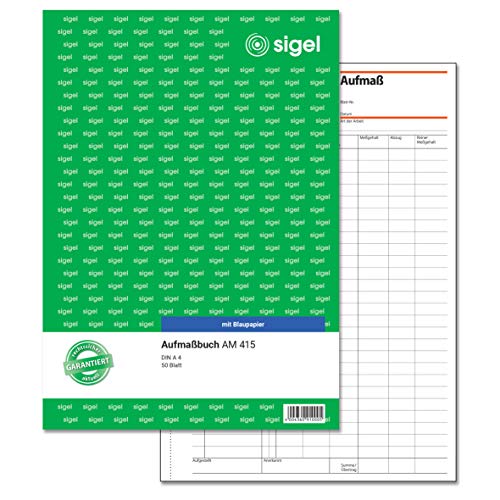 Sigel AM415 Aufmaßbuch, mit Blaupapier, DIN A4, 50 Blatt Sigel AM415 Aufmaßbuch, mit Blaupapier, DIN A4, 50 Blatt von Sigel