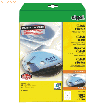 Sigel CD-/DVD-Etiketten Inkjet/Laser/Kopier 117mm VE=50 Stück (25 Blat Sigel CD-/DVD-Etiketten Inkjet/Laser/Kopier 117mm VE=50 Stück (25 Blat von Sigel