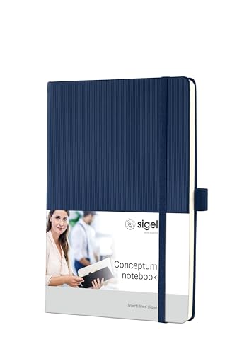 Sigel CO657 Notizbuch A5 liniert blau, Hardcover, 194 nummerierte Seiten, nachhaltiges Papier, mit Inhaltsverzeichnis, Stiftschlaufe, Falttasche, Gummibandverschluss, Conceptum von Sigel