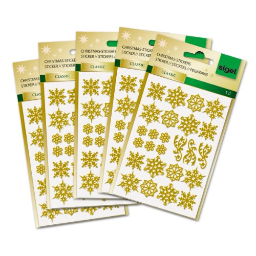 Sigel CS200 Weihnachts-Sticker mit filigranen goldenen Schneeflocken "Golden Snowflakes", gesamt 125 Stück von Sigel