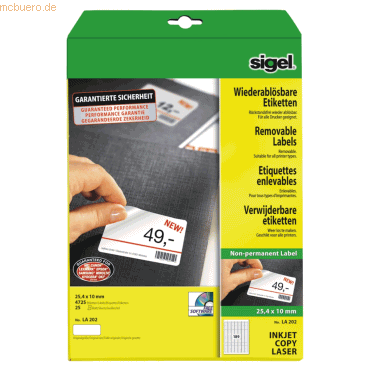 Sigel Etiketten Inkjet/Laser Kopier 25,4x10mm ablösbar VE=4725 Stück ( von Sigel