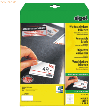 Sigel Etiketten Inkjet/Laser Kopier 35,6x16,9mm ablösbar VE=2000 Stück Sigel Etiketten Inkjet/Laser Kopier 35,6x16,9mm ablösbar VE=2000 Stück von Sigel