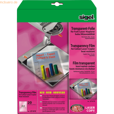 Sigel Farb-Laser/-Kopier-Folie A4 125my transparent stapelverarbeitbar Sigel Farb-Laser/-Kopier-Folie A4 125my transparent stapelverarbeitbar von Sigel