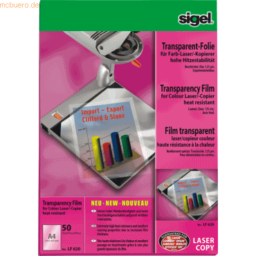 Sigel Farb-Laser/-Kopier-Folie transparent A4 125qm stapelverarbeitbar von Sigel