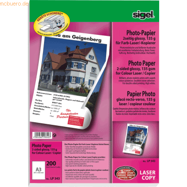 Sigel Fotopapier A3 Farblaser/Kopier 135g/qm glossy VE=200 Blatt von Sigel