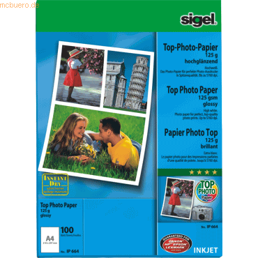 Sigel Fotopapier A4 125g/qm glossy hochweiß VE=100 Blatt Sigel Fotopapier A4 125g/qm glossy hochweiß VE=100 Blatt von Sigel
