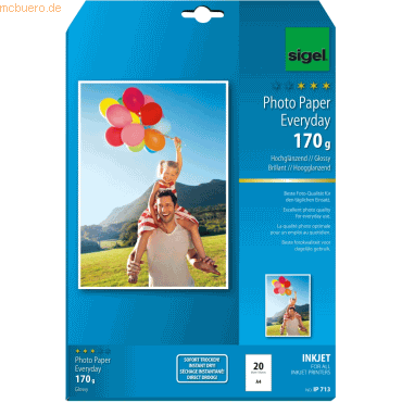 Sigel Fotopapier Everyday plus A4 170g/qm VE=20 Blatt glossy von Sigel