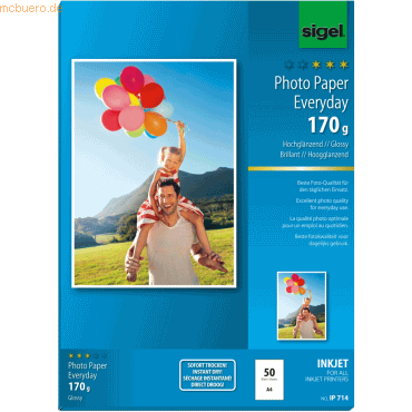 Sigel Fotopapier Everyday plus A4 hochglänzend 170g 50 Blatt Sigel Fotopapier Everyday plus A4 hochglänzend 170g 50 Blatt von Sigel