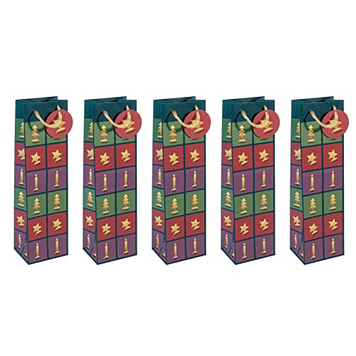 Sigel GT048/5 Flaschen-Geschenktüten aus Papier, 5er Set, 35 x 10 cm, grün, rot, violett, "Cut-out style", Papier-Geschenktaschen Weihnachten von Sigel