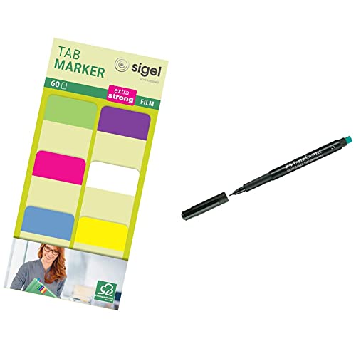 Sigel HN203 Tab Marker, extra starke Haftmarker, 25 x 38 mm, 60 Streifen & Faber-Castell 152399 - Marker Multimark S, permanent, schwarz, 1 Stück Sigel HN203 Tab Marker, extra starke Haftmarker, 25 x 38 mm, 60 Streifen & Faber-Castell 152399 - Marker Multimark S, permanent, schwarz, 1 Stück von Sigel