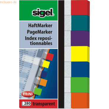 Sigel Haftmarker 84x50mm 7 Farben VE=80 Blatt transparent von Sigel