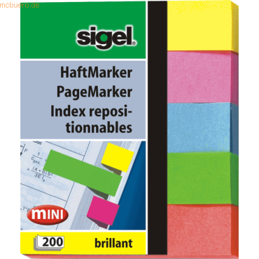 Sigel Haftmarker Brillant 50x60mm 5 Farben VE=200 Blatt von Sigel