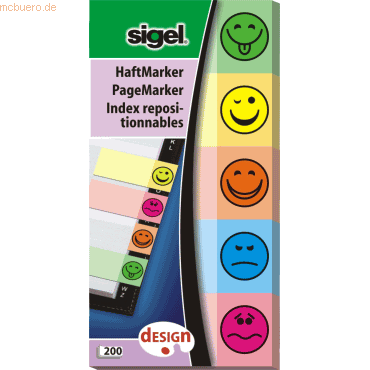 Sigel Haftmarker Design -Smile- 50x100mm 80g/qm 5 Smile-Motive im Pock von Sigel