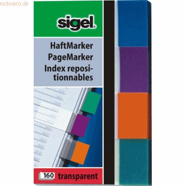 Sigel Haftmarker Transparent 50x80mm 4 Farben im Pocket VE=160 Blatt von Sigel