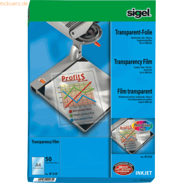 Sigel InkJet-Folie transparent A4 100qm klar stapelverarbeitbar VE=50 von Sigel