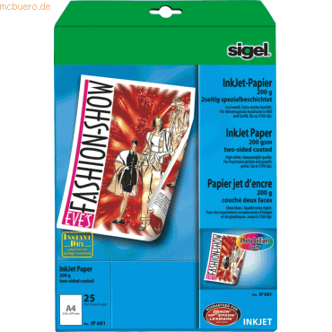 Sigel InkJet-Papier A4 200g/qm 25 Blatt 2seitig spezialbeschichtet Sigel InkJet-Papier A4 200g/qm 25 Blatt 2seitig spezialbeschichtet von Sigel