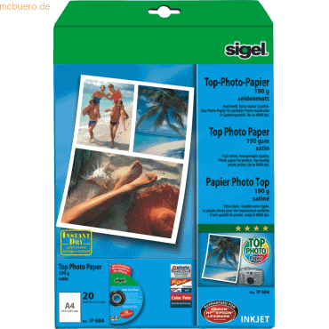 Sigel InkJet-Top-Photo-Papier A4 190g/qm seitenmatt 20 Blatt von Sigel