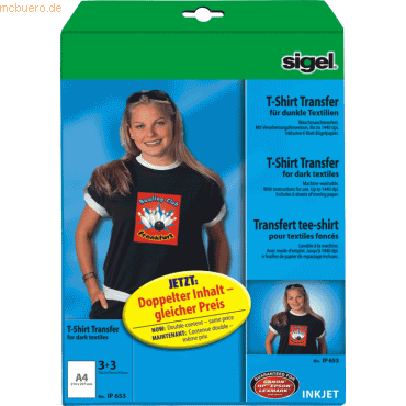 Sigel InkJet-Transfer-Folien für T-Shirts A4 für dunkle Textilien VE= von Sigel