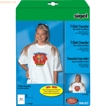 Sigel InkJet-Transfer-Folien für T-Shirts A4 helle Textilien VE=3 Blat von Sigel