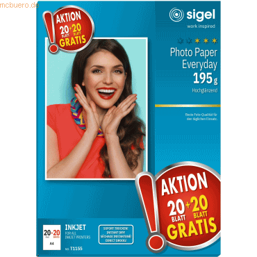 Sigel Inkjet Everyday Fotopapier A4 AKTION 195g 20+20 Batt gratis Sigel Inkjet Everyday Fotopapier A4 AKTION 195g 20+20 Batt gratis von Sigel