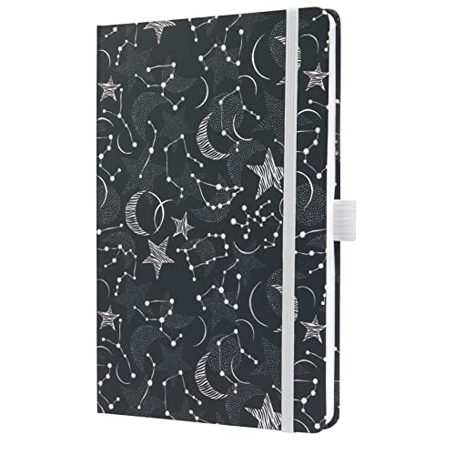 SIGEL JN349 Notizbuch Tagebuch Jolie, ca. A5, liniert, Hardcover, Gummiband, Stifteschlaufe, Einstecktasche, schwarz/weiß, aus nachhaltigem Papier von Sigel