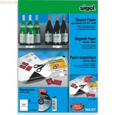 Sigel Magnet-Papier A4 380qm weiß InkJet VE=5 Blatt von Sigel