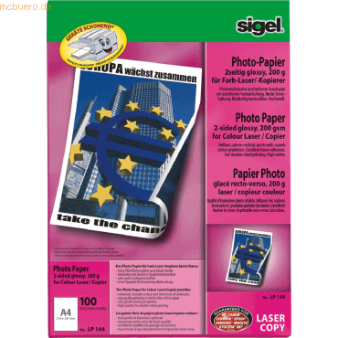 Sigel Photopapier A4 200g/qm für Farb-Laser/-Kopierer glossy VE=100 Bl von Sigel