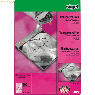 Sigel S/W-Kopier-Folie transparent A4 100qm klar stapelverarbeitbar VE Sigel S/W-Kopier-Folie transparent A4 100qm klar stapelverarbeitbar VE von Sigel