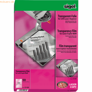 Sigel S/W-Laser/-Kopier-Folie transparent A4 100qm klar beschichtet st von Sigel