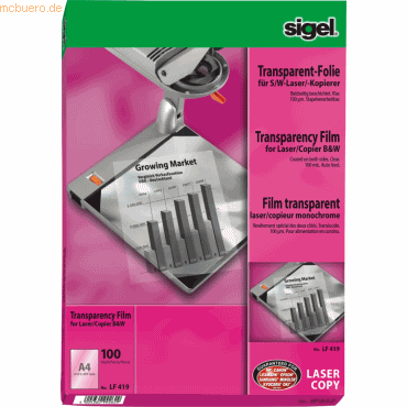 Sigel S/W-Laser/-Kopier-Folie transparent A4 100qm klar beschichtet st von Sigel