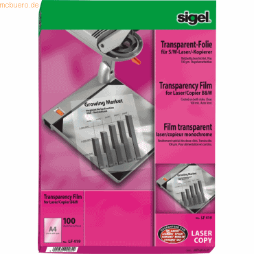 Sigel S/W-Laser/-Kopier-Folie transparent A4 100qm klar beschichtet st Sigel S/W-Laser/-Kopier-Folie transparent A4 100qm klar beschichtet st von Sigel