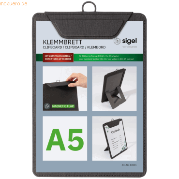 Sigel Speisekarten-Klemmbrett für DIN A5 Kunststoff anthrazit von Sigel