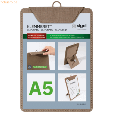 Sigel Speisekarten-Klemmbrett für DIN A5 Kunststoff beige von Sigel